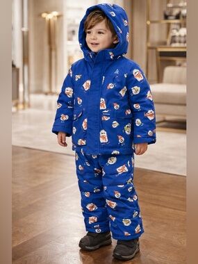 Ripzone Kids Blue Hooded Winter Jacket and Pants Set with Character Print